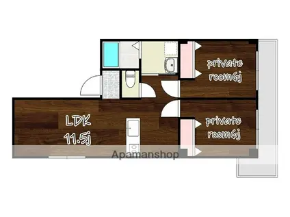 シャトールシアン(2DK/4階)の間取り写真