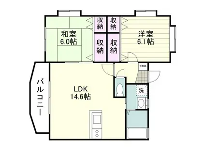 パークサウス薬師(2LDK/2階)の間取り写真