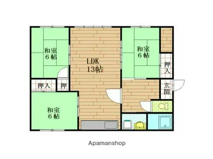 鹿児島県鹿児島市 1階建 築41年(3LDK)の間取り写真