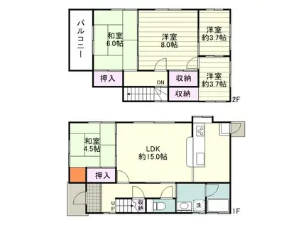 鹿児島県鹿児島市 2階建 築32年(5LDK)の間取り写真