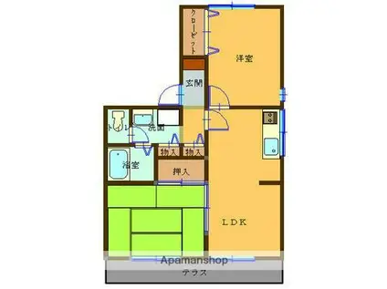 ハイカームール梅ヶ渕(2DK/1階)の間取り写真