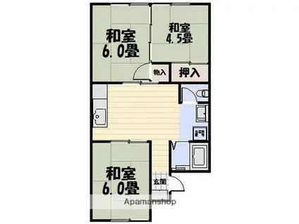 コーポ田原 B棟(3K/1階)の間取り写真