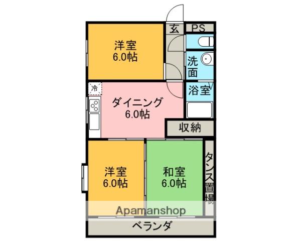 プレステージフジ鹿児島参番館(3DK/4階)の間取り写真