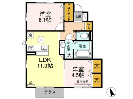ガーディアン五万石町(2LDK/1階)の間取り写真