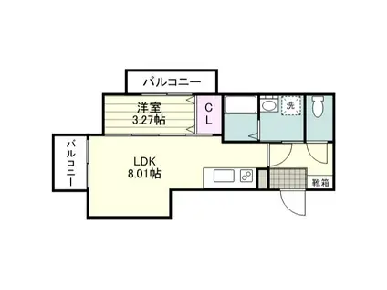 スマートスクエア南郡元(1LDK/2階)の間取り写真