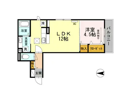 フェリーチェ西田(1LDK/1階)の間取り写真