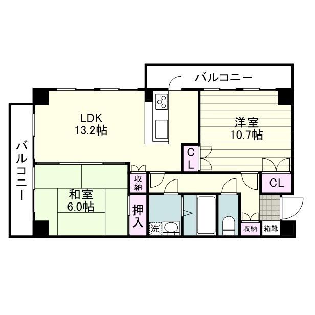 シーサイドパーク小川(2LDK/5階)の間取り写真