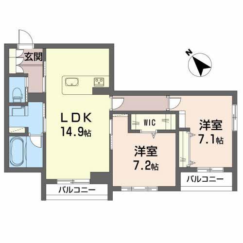 アトリエールK(2LDK/2階)の間取り写真