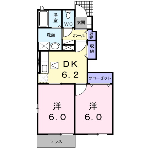 メゾンK・MⅠ(2DK/1階)の間取り写真