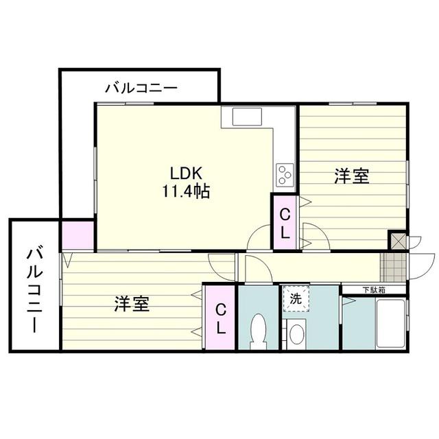 ラフィーネ鴨池(2LDK/5階)の間取り写真