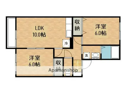 ルトゥール札元(2DK/2階)の間取り写真