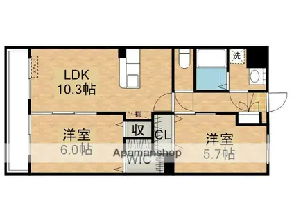 鹿児島県鹿屋市 3階建 築9年(2LDK/2階)の間取り写真