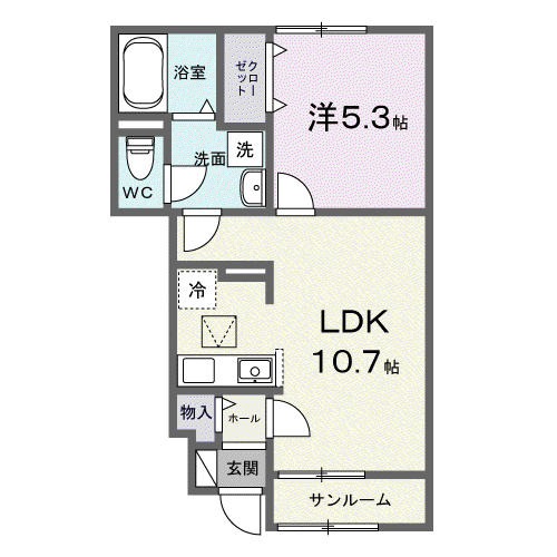 かのやⅢ(1LDK/1階)の間取り写真