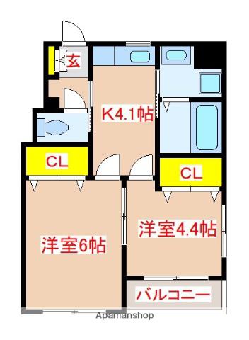 サンパーク国分C棟(2K/3階)の間取り写真