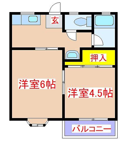 コーポグリーンヒル(2K/2階)の間取り写真