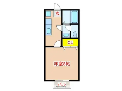 レジデンスナカオ B棟(1K/2階)の間取り写真