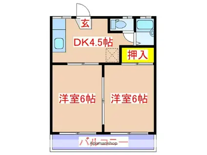 ガーデンプレイス住吉B棟(2DK/2階)の間取り写真