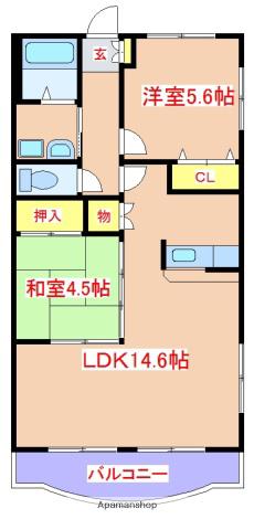 ISORA(2LDK/6階)の間取り写真