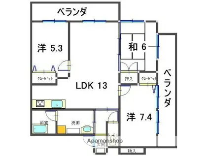 サンコートAYA(3LDK/4階)の間取り写真