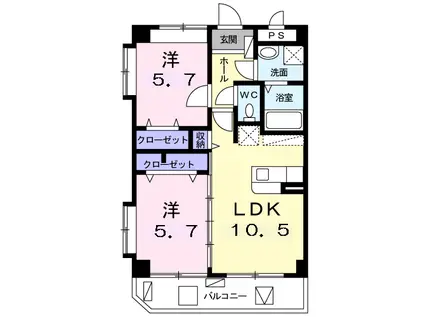 カルムヴィラいさおし(2LDK/3階)の間取り写真