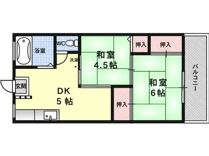 阪神本線 千船駅 徒歩7分 4階建 築41年(2DK/1階)の間取り写真