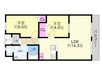 千舟リバーサイドヴィラD棟(2LDK/4階)の間取り写真