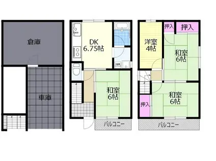 JR東西線 加島駅 徒歩7分 3階建 築44年(4DK)の間取り写真