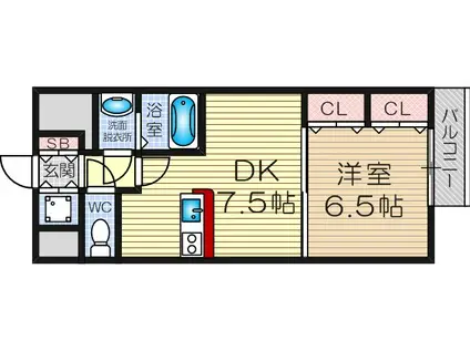 センターヒル御幣島(1DK/6階)の間取り写真