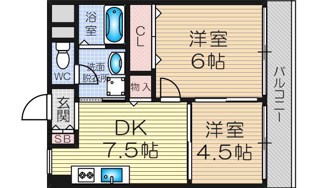 メティス有馬(2DK/7階)の間取り写真