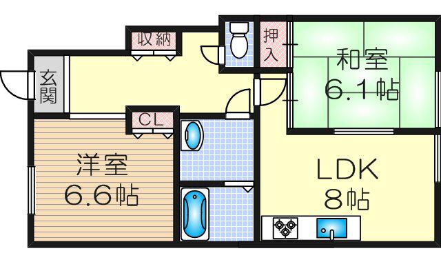アーバングロウス千船(2LDK/2階)の間取り写真