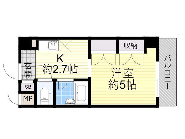 ヴィヴァーチェ(1K/5階)の間取り写真