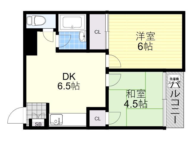グランドハイツ三津屋北(2DK/2階)の間取り写真