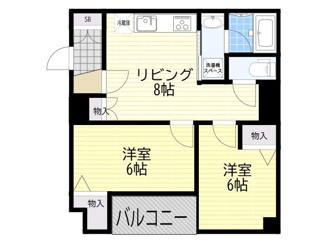 ニューカントリーハイム新高(2DK/1階)の間取り写真