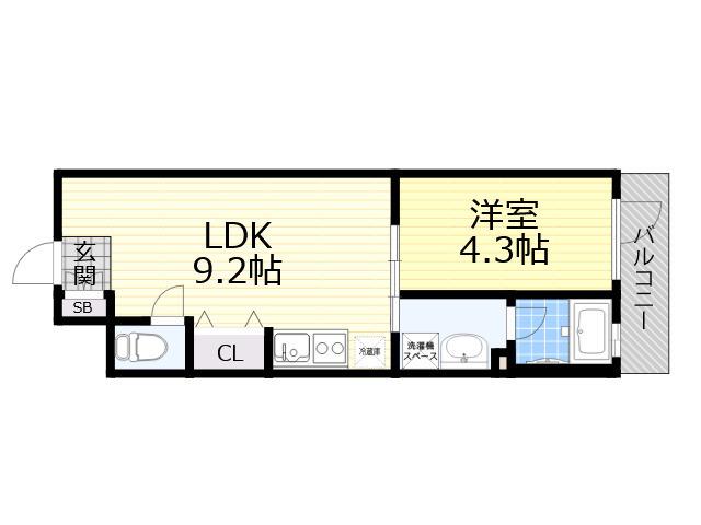 MDI三国コート(1LDK/4階)の間取り写真