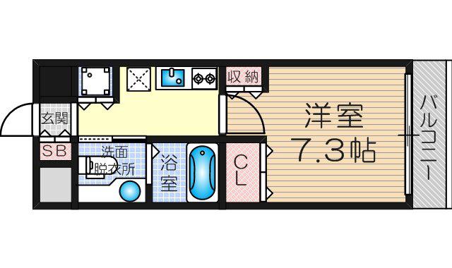 セレッソコート リバーサイドOSAKA(1K/3階)の間取り写真