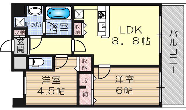 セレッソコート リバーサイドOSAKA(2LDK/13階)の間取り写真