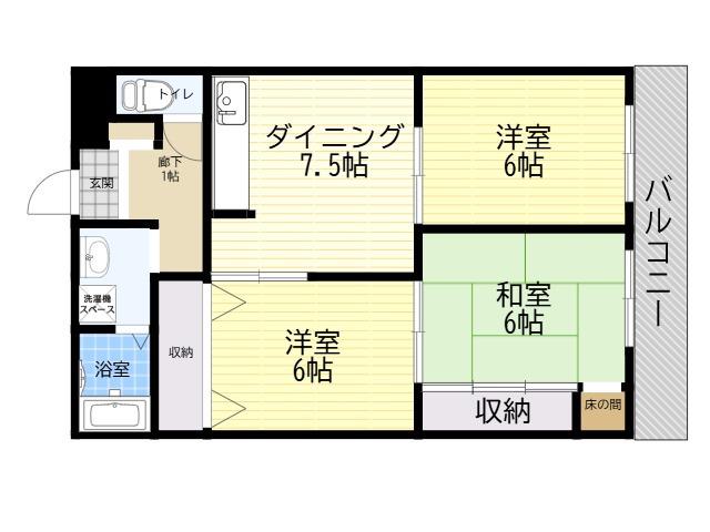 ライトハイツ(3DK/4階)の間取り写真
