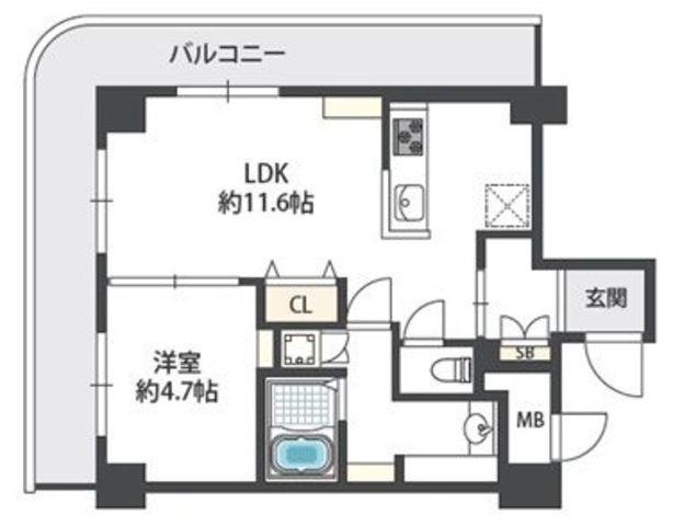 近鉄淀川リバーサイド(1LDK/5階)の間取り写真