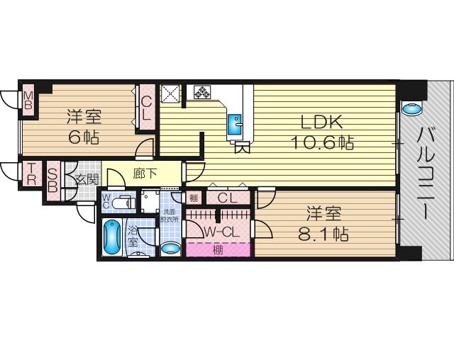 アッドパープレイス(2LDK/5階)の間取り写真