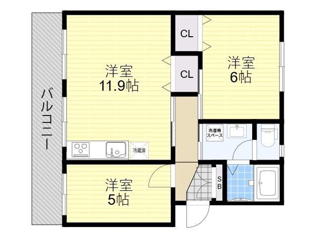 コーポ加島PART1B棟(2LDK/4階)の間取り写真