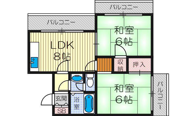 イスズハイツベル十三(2DK/2階)の間取り写真