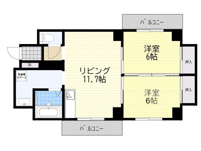 コーポラス寺内(2LDK/7階)の間取り写真