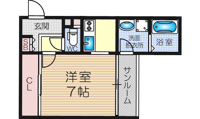 キューブコート東三国(ワンルーム/1階)の間取り写真