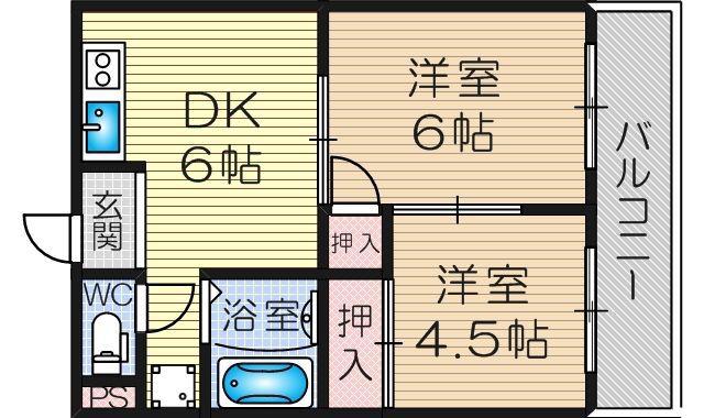 タクティ三津屋(2DK/2階)の間取り写真