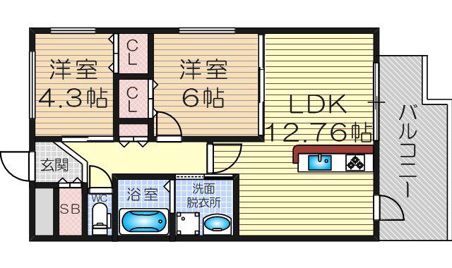 ルネサンス(2LDK/5階)の間取り写真
