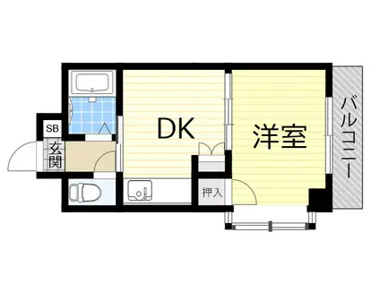 第2東三国グランドハイツ北(1DK/2階)の間取り写真