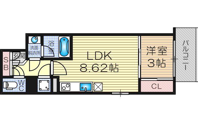 SERENITE新大阪(1LDK/12階)の間取り写真