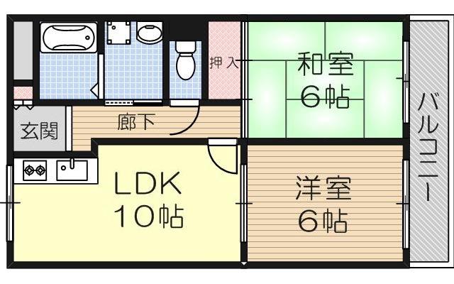 第2毛利マンション(2LDK/1階)の間取り写真