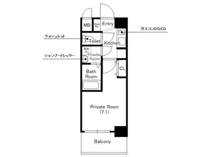 プロシード大阪西バロンドール(1K/7階)の間取り写真