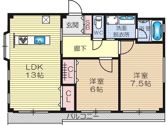 アッシュコート(2LDK/1階)の間取り写真